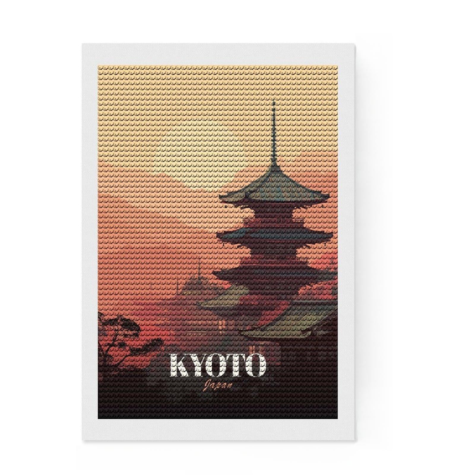 Junmoney Kyoto Japan Pagoda Sunset Art Diamond Painting Kit 8"x12", Birthday Gift, Festive Craft Gift, with Tool Kit, Decor Project, Modern Decor