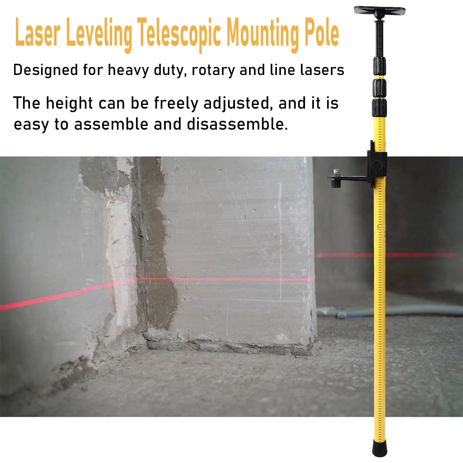 Trípode para Nivel Laser, Poste Telescópico de Nivelación,115-280 cm Ajustable, Soporte Extensible de Elevación de Rosca de 5/8"-1/4" Pulgadas para Láseres Rotativos y de Línea