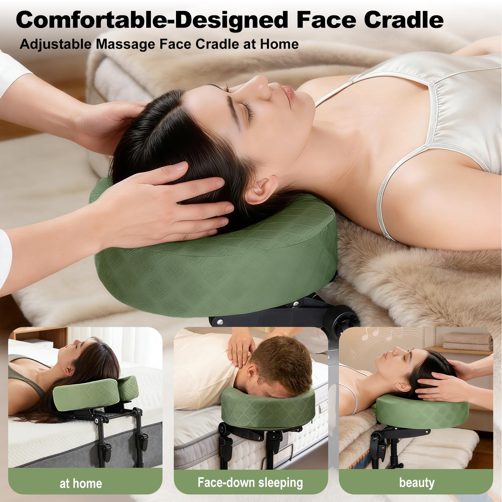 Gererixy Massage Headrest for Bed, Headrest Face Cushion, After Eye Surgery Face Down Pillow with Adjustable Height, Washable Pillowcase(Olive Green) - 2