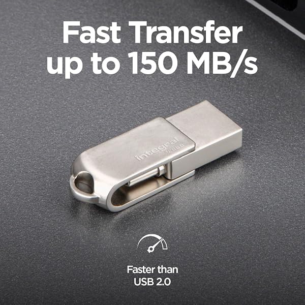 Integral 128GB 360-Dual USB 3.2 Gen 1 Type C and Type A Flash Drive with Solid Metal Casing, Fast Transfer Speeds and Simply Plug and Play IPhone 15, 16 series, Macbook Pro/Air and Ipad Pro - 2