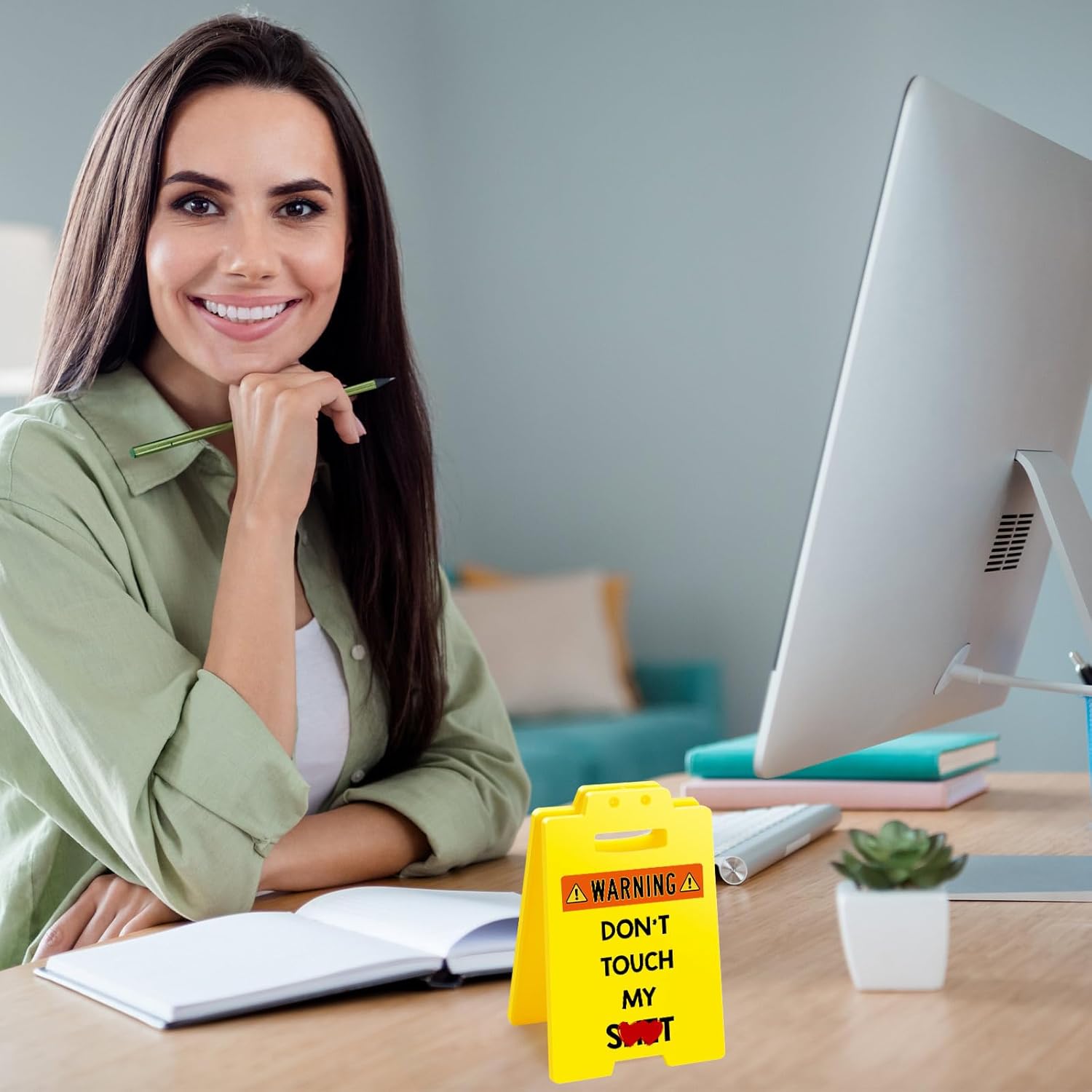 Funny Office Desk Sign - Don’t Touch, Small Fun Gag Warning Caution Cubicle Decor Gifts for Boss Day White Elephant Christmas Team Coworker Teammate Employee - Image 3
