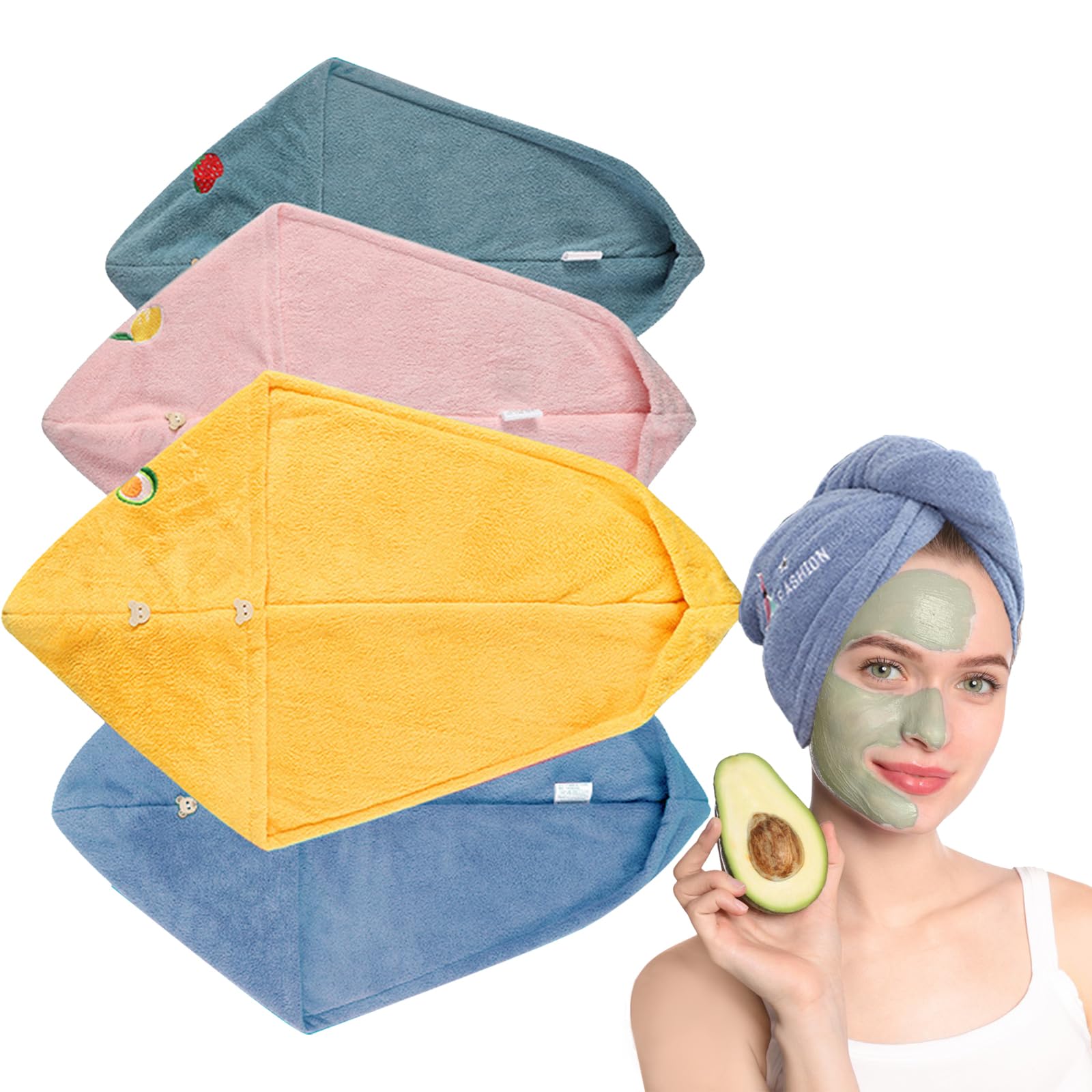 WYRGQIQN Juego de 4 Toallas de Microfibra para Secado de Cabello Prácticos Turbantes de Secado Rápido con Botón - Variados Colores para Todas Las Ocasiones y Necesidades.