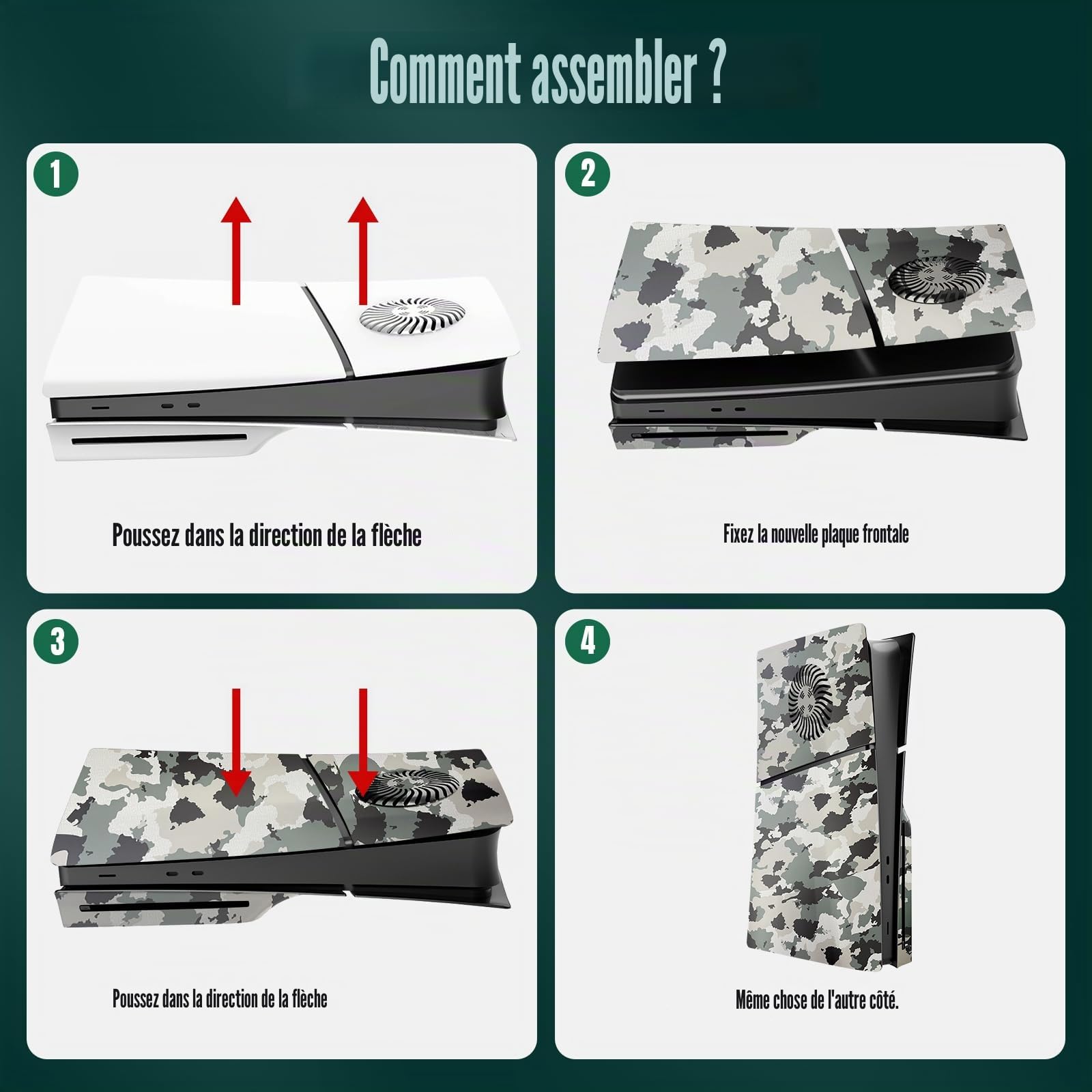 Façades pour PS5 Slim Disc Edition, Camouflage ABS Anti-rayures Anti-poussière Coque de protection de remplacement pour PlayStation 5 Slim Accessoires