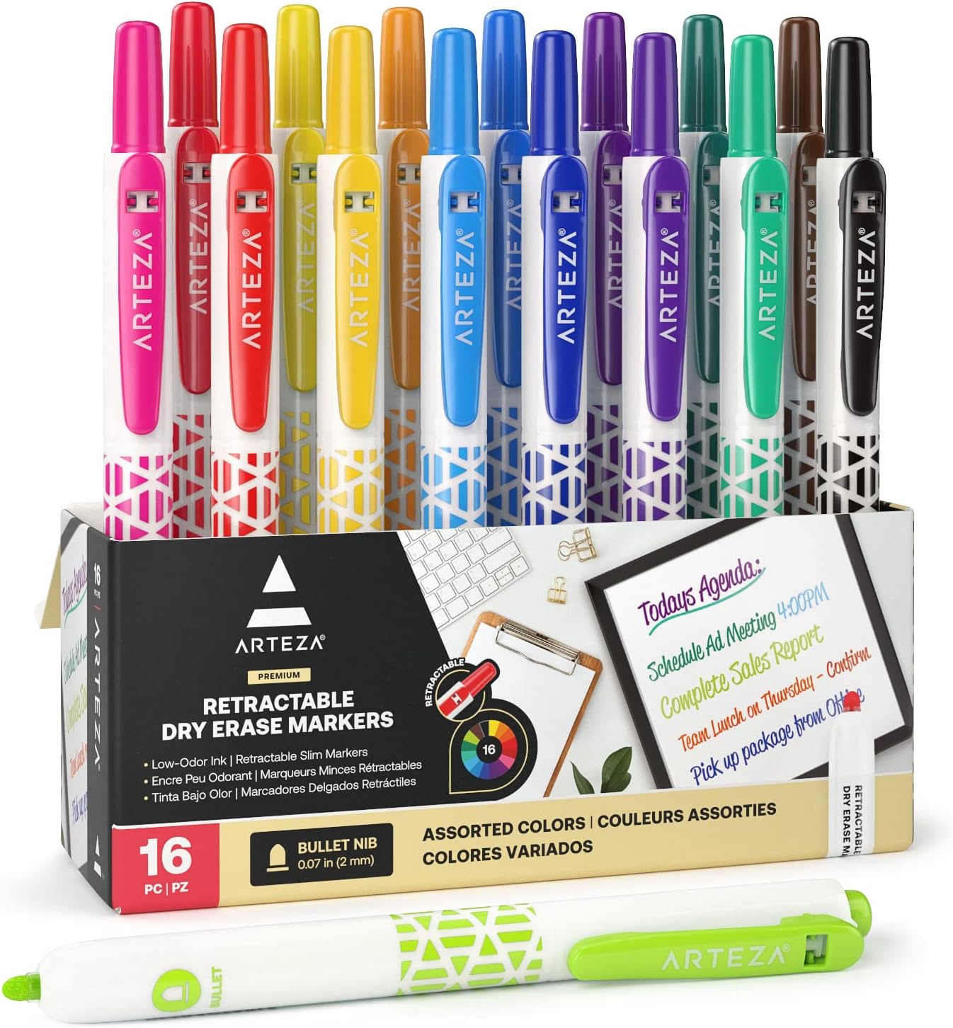 Arteza Retractable Colored Dry Erase Markers,16 Vibrant