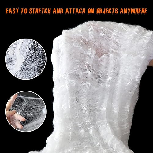 Miniatura 3 de Telaraña de Halloween de 1500 pies cuadrados con 60 arañas falsas extra, telarañas falsas superelásticas, telarañas blancas espeluznantes,