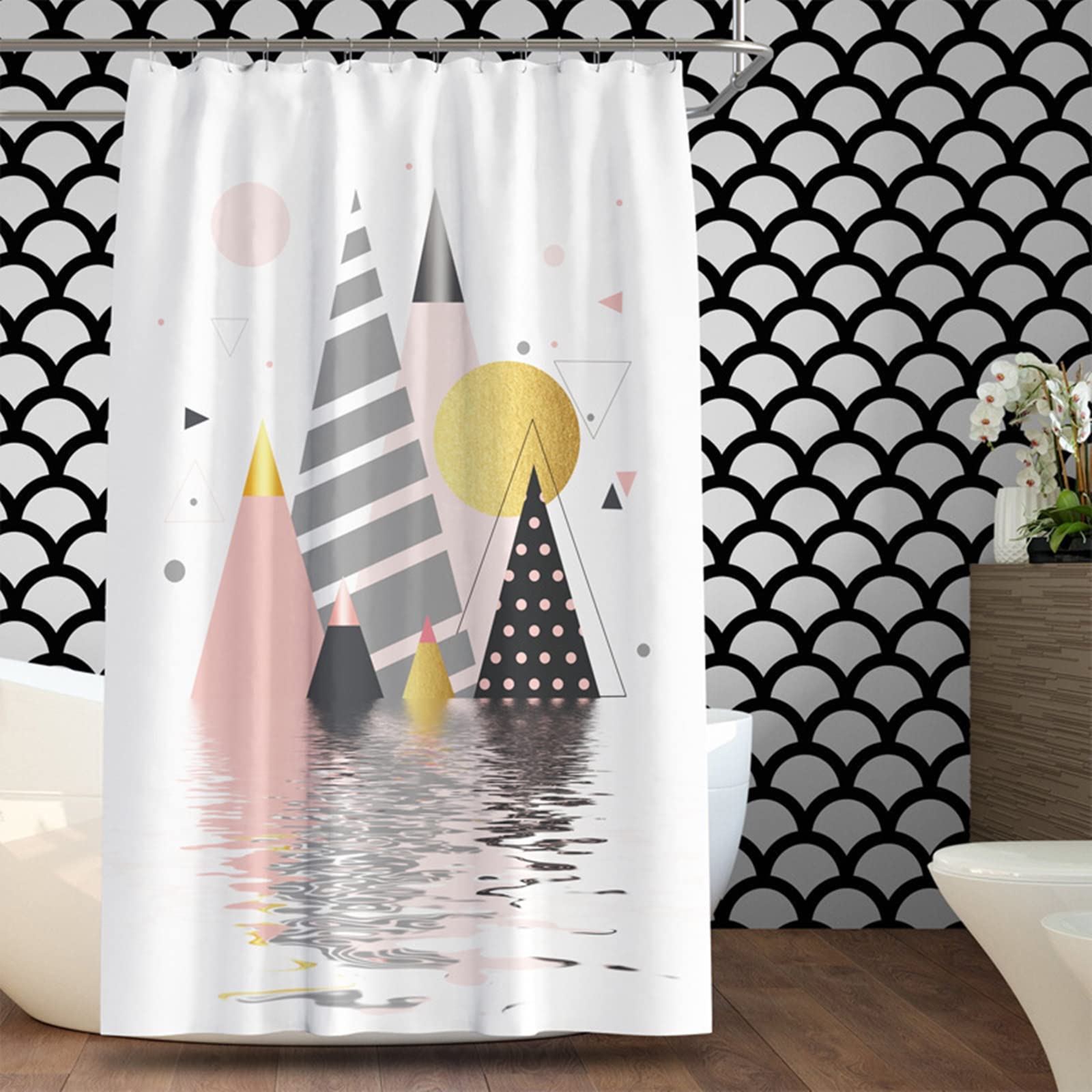 Rideau douche motifs géométriques KnSam 240x200cm pour baignoire