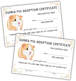 Guinea Pig Adoption Certificate Cards 50pk 4x6” Pet Animal Care for Award Official Stuffed Hamster Mouse Rescue Shop Birthday Present
