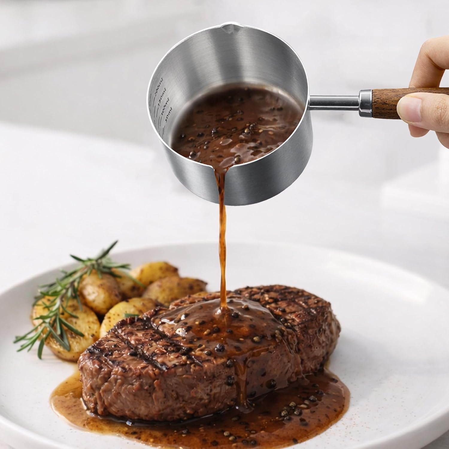 8.5 oz Stainless Steel Butter Warmer Pot, Small Sauce Pan with Dual Pour