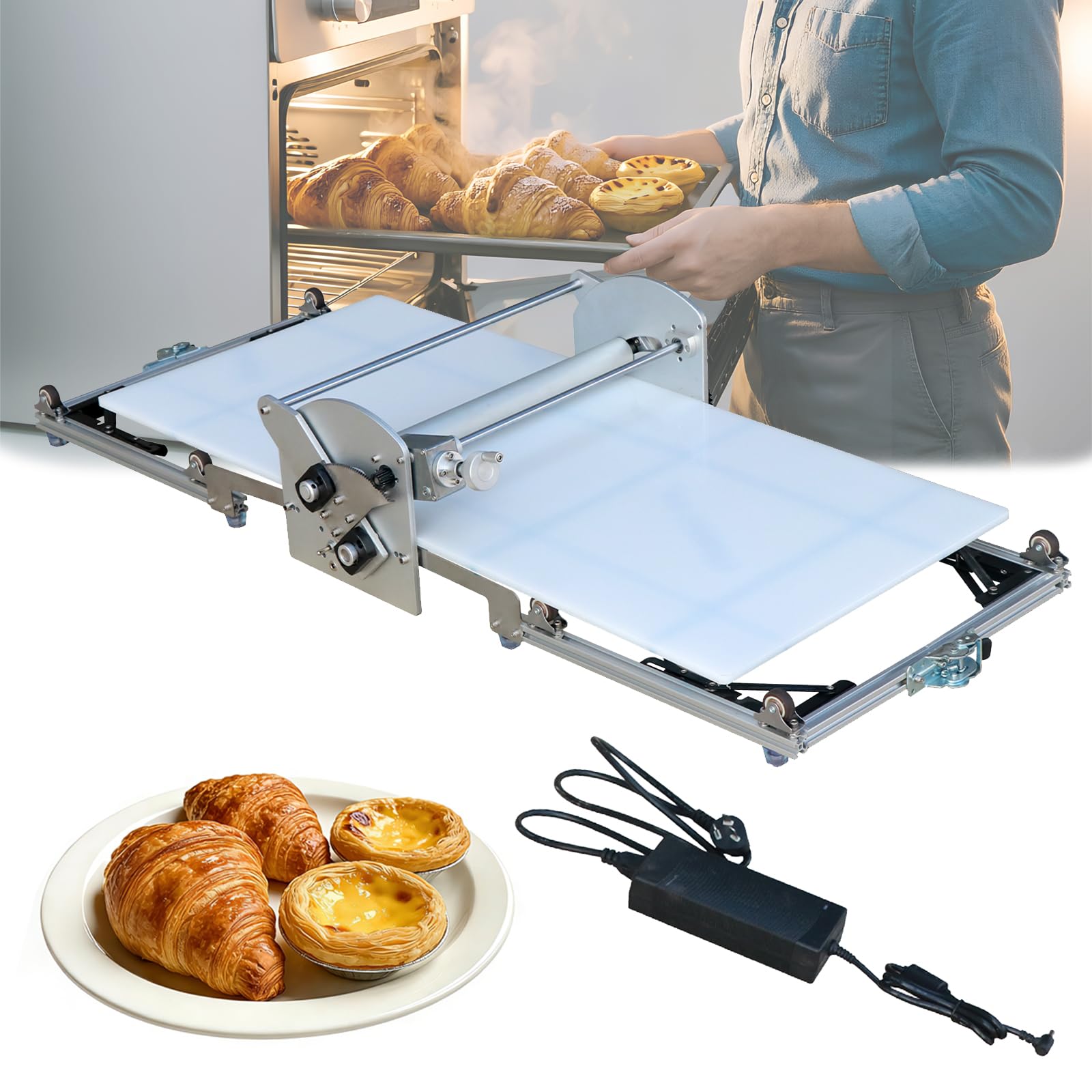 Photo 1 of Commercial 110V Electric Dough Sheeter Machine, Reversible Puff Pastry Sheeter And Fondant Roller, Dough Roller, Adjustable Thickness 0-25mm, Folding Dough Sheeter For Bakeries, Pastries,?22.7"?