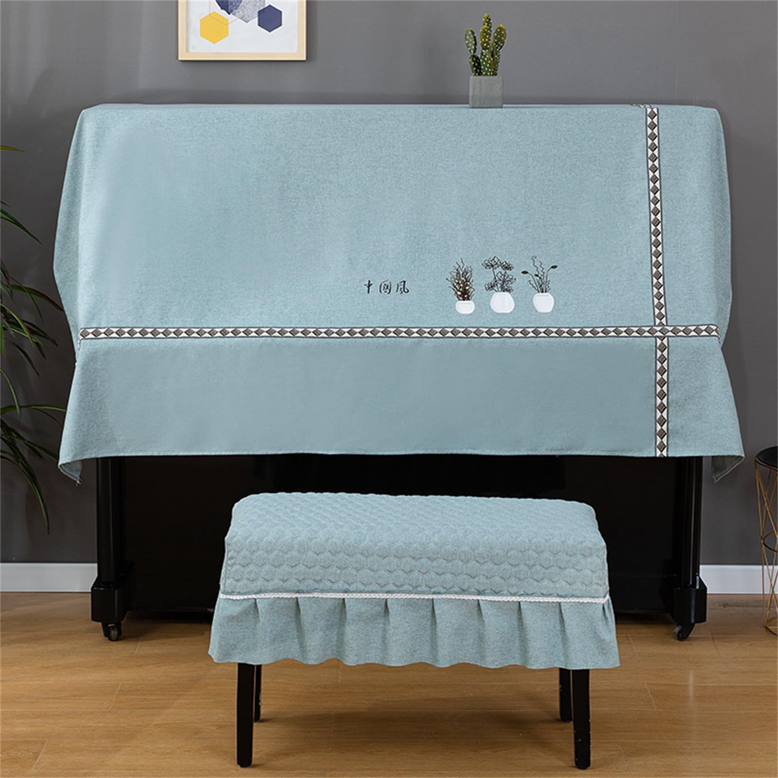 SUNMME Piano Dust Cover Cloth With Stool Universal Upright Protective Half Print Decorative For Piano/e/single (b Double Stool)