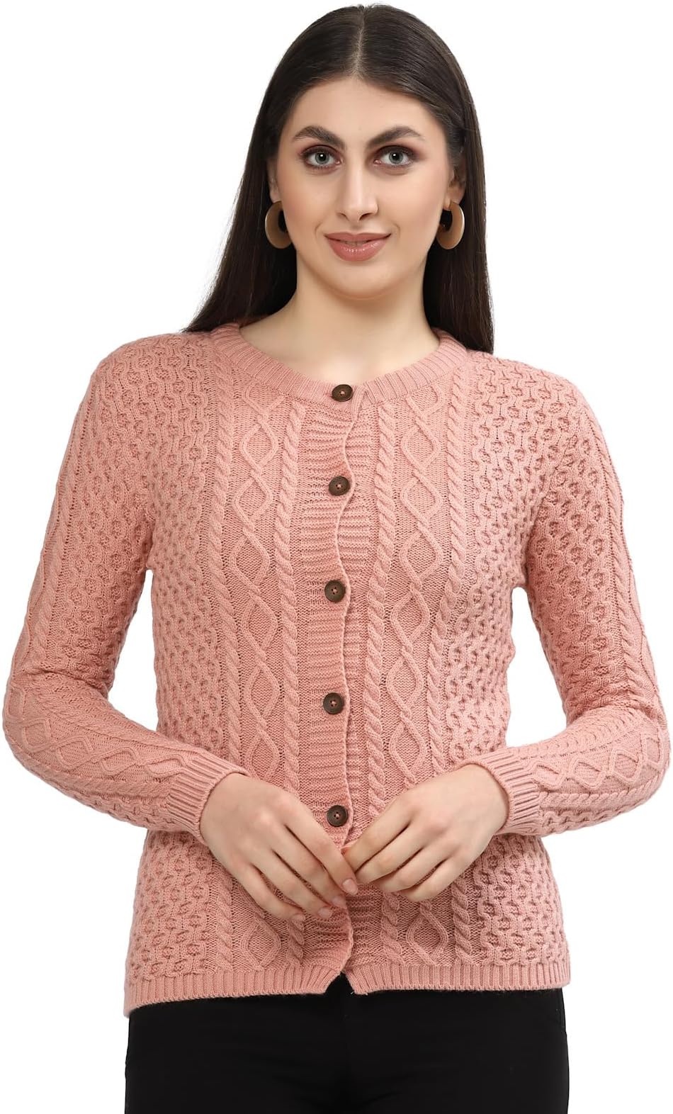 Kalt Women Sweater for Winters Woolen Acrylic Full Sleeve Round Neck Cable Design Cardigan Sweater for Women Winter Woollen Stylish