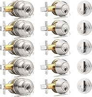 Vista 31 de Probrico Juego de pomo redondo para puerta de entrada y cerrojo de cilindro único, bronce aceitado, paquete de 1
