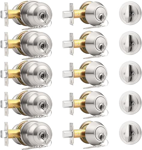 Miniatura 31 de Probrico Juego de pomo redondo para puerta de entrada y cerrojo de cilindro único, bronce aceitado, paquete de 1