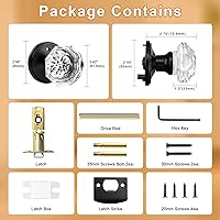 Vista 7 de Gobrico Pomo de puerta de cristal para dormitorio y baño con roseta clásica negro mate, diamante transparente octogonal para puerta interior, 1