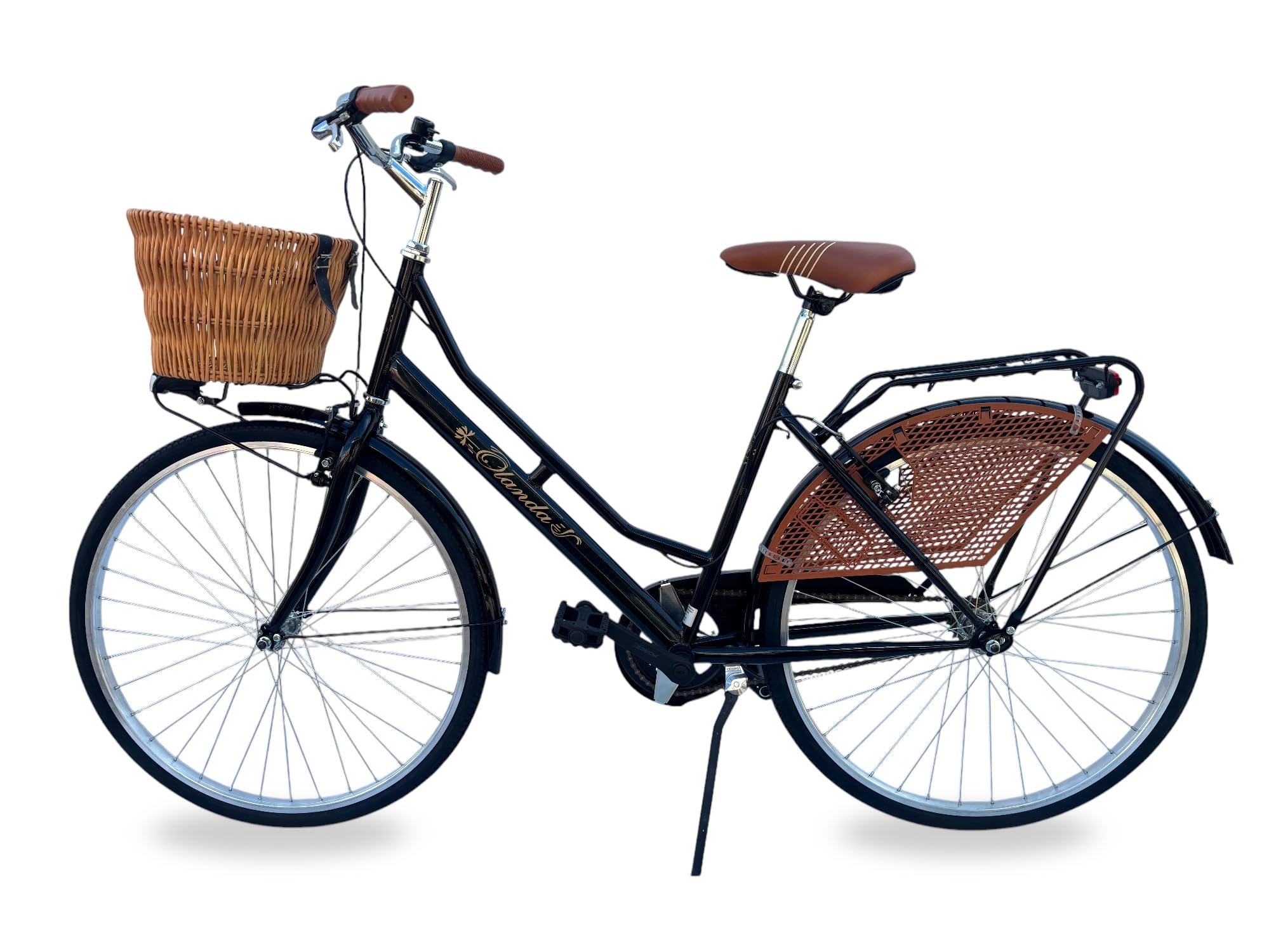 MADICKS Bicicletta Donna da Passeggio Olanda Nera Misura 26 Bici da città Vintage retrò con Cestino in vimini