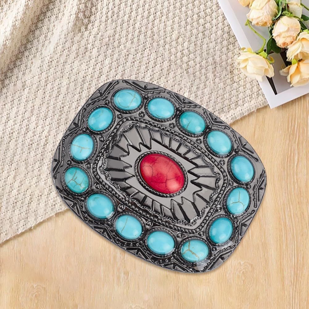 Vintage Turquoise Belt Buckle Rectangle Western Texas Rodeo Stone Belt Buckle Replacement Adjustable