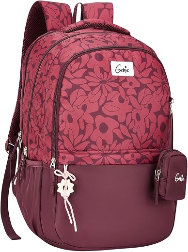 Genie School Backpack for Girls |19 In-36 Ltr with Three Compartments, Side Pockets and Light Weight with Padded Shoulders...