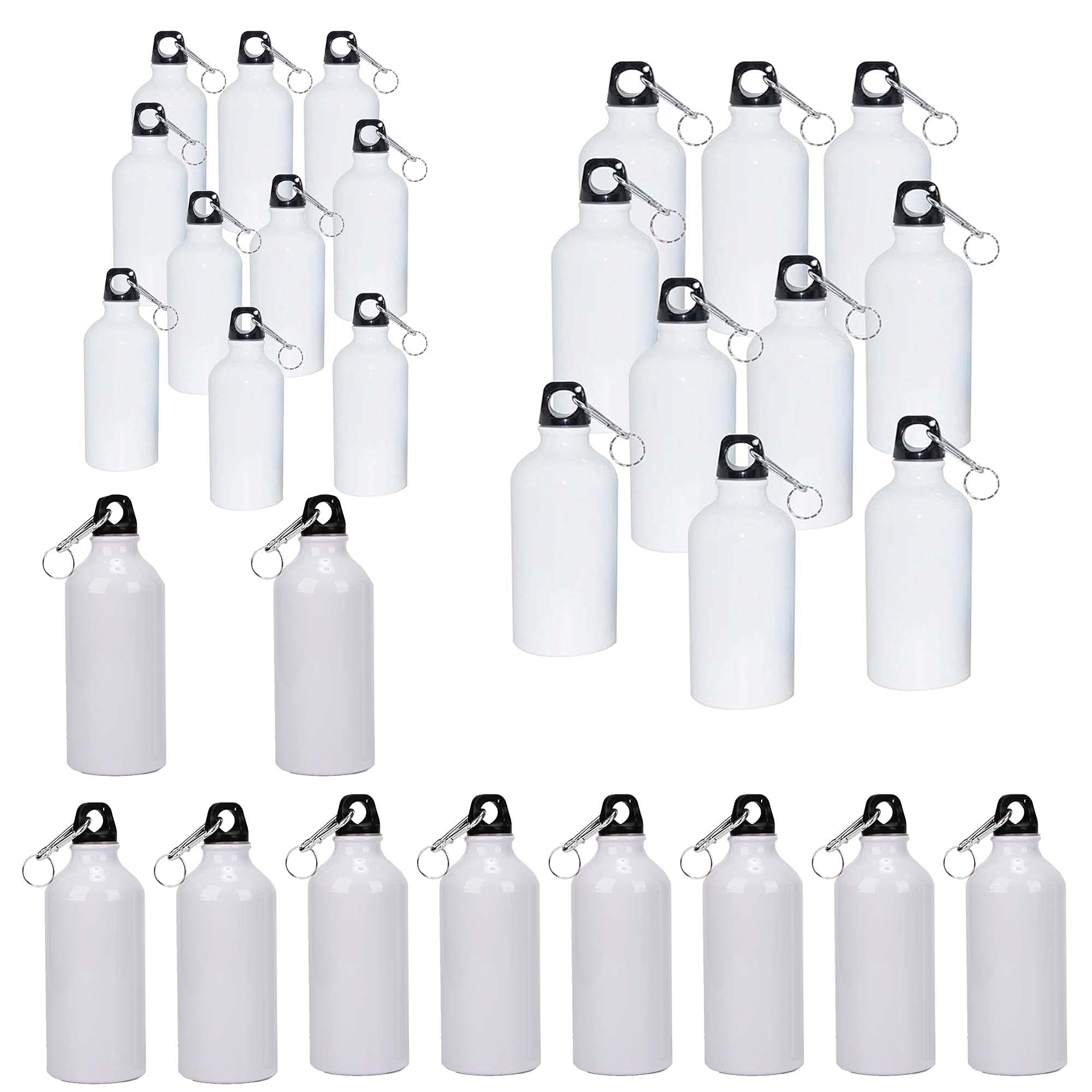 INTSUPERMAI 30pcs 500ml 600ml 750ml Blank Coated Sublimation Aluminum Water Bottle White Sport Bottle Sublimation Transfer with Safe