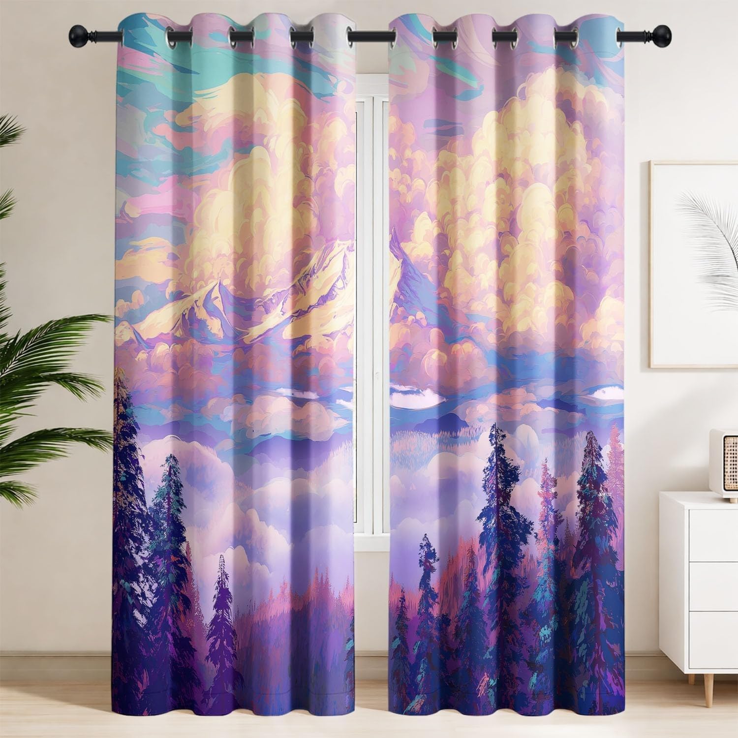 Kolorowa termiczna zasłona zaciemniająca las trzypiętrowa przelotka zasłony salon zestaw 2 sztuk 135 x 260 cm (dł. x wys.) E654