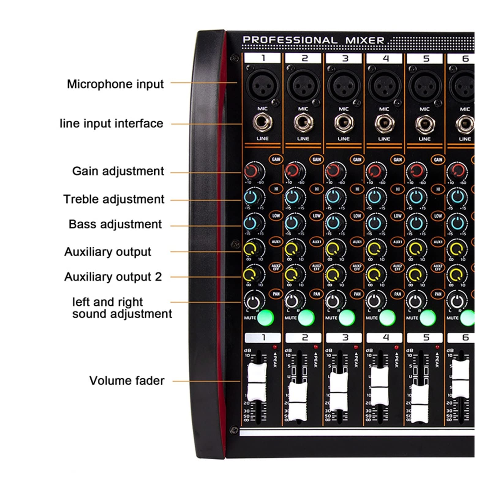 DJ-Audiomixer Professionelles 8-Kanal-Mischpult Mischpult Bluetooth-USB-Computer + 48-V-Netzteil Anzahl Live-Performance-Mischer