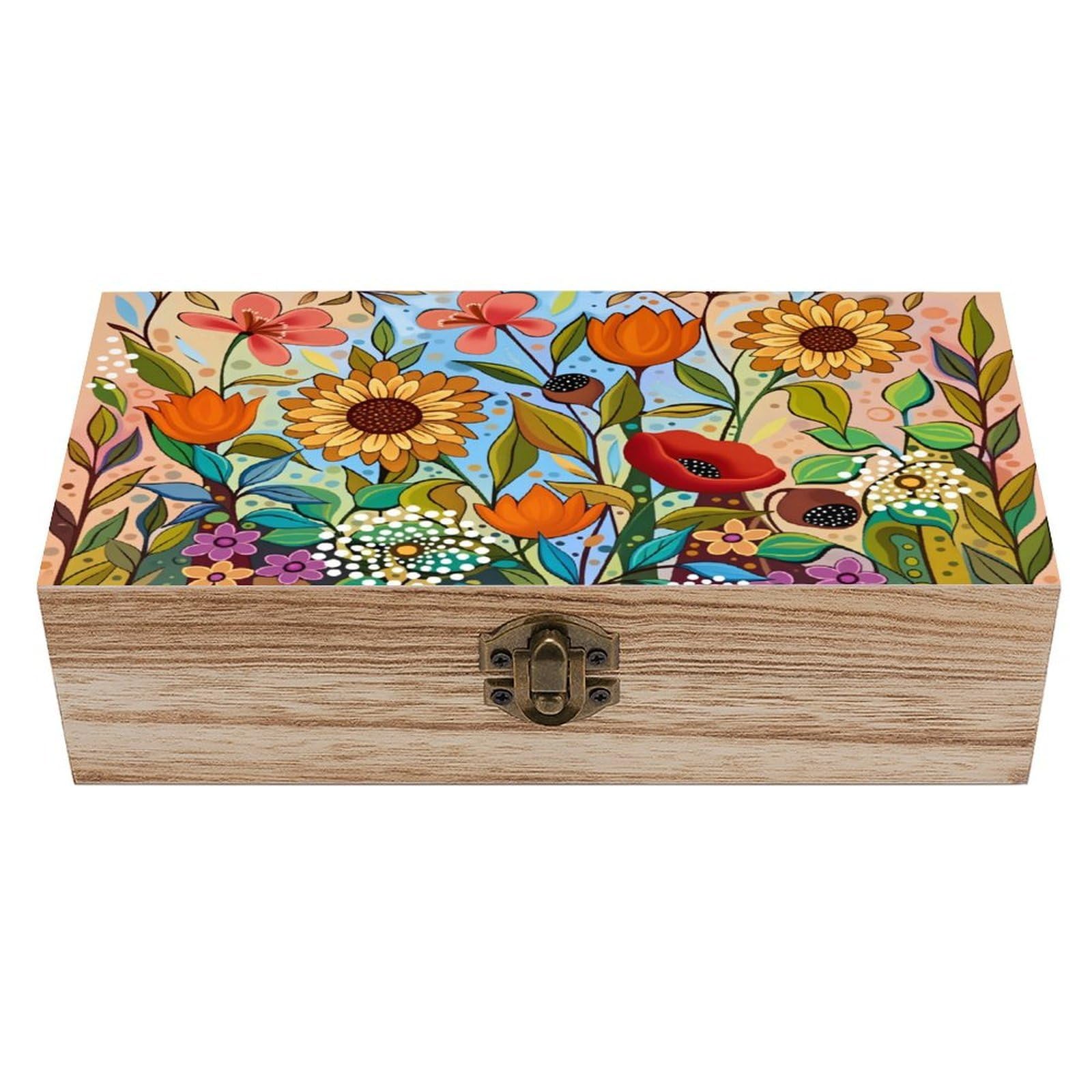 asbwuo Beautiful Sunflower Vintage Wooden Keepsake Box