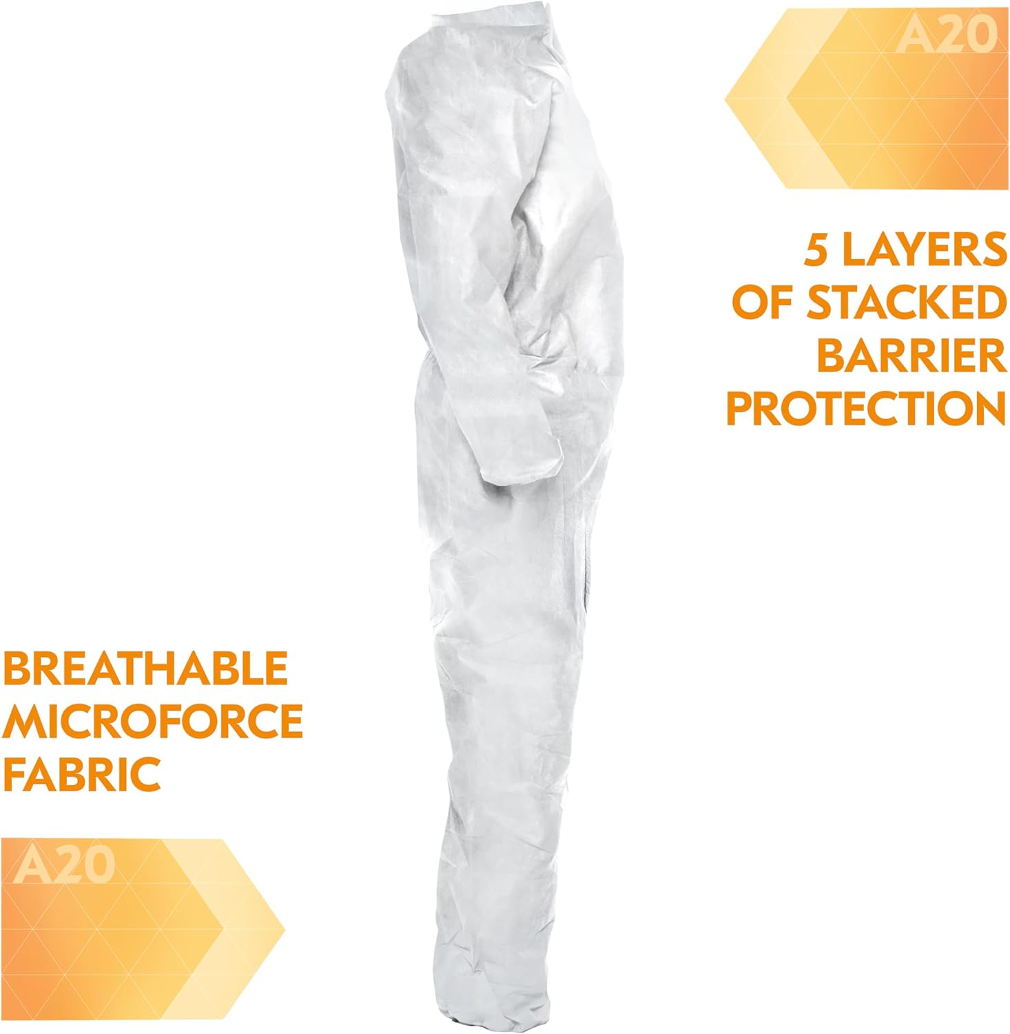 KleenGuard A20 Elastic Wrist and Ankle Coverall, Large, REFLEX Design, Zip Front