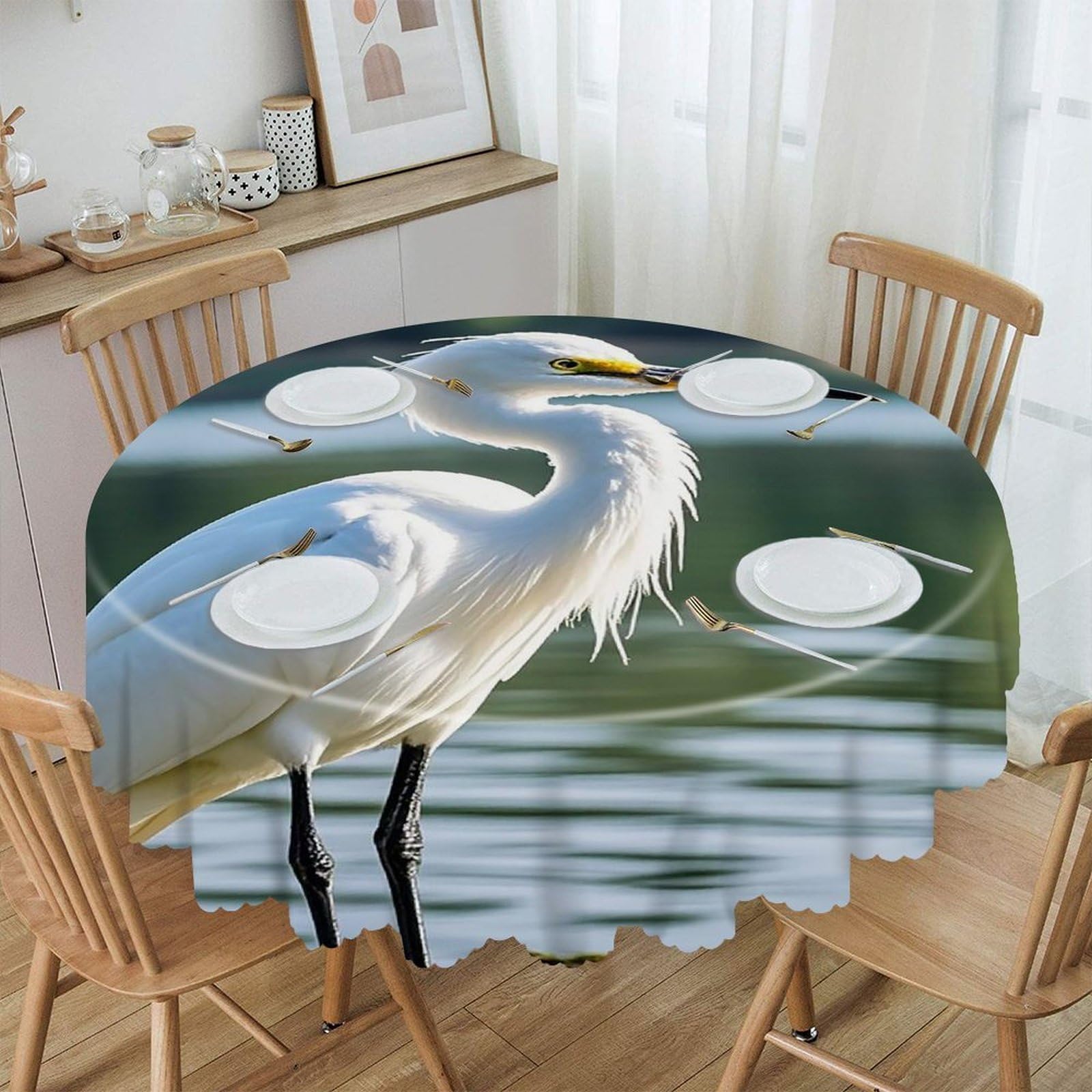 FekiLoot Heron Round Tablecloth 60 Inch Waterproof Heavy Duty Table Cloth Spillproof Washable Table Cover Wrinkle Resistant Tablecloths Decorative Table Cloths