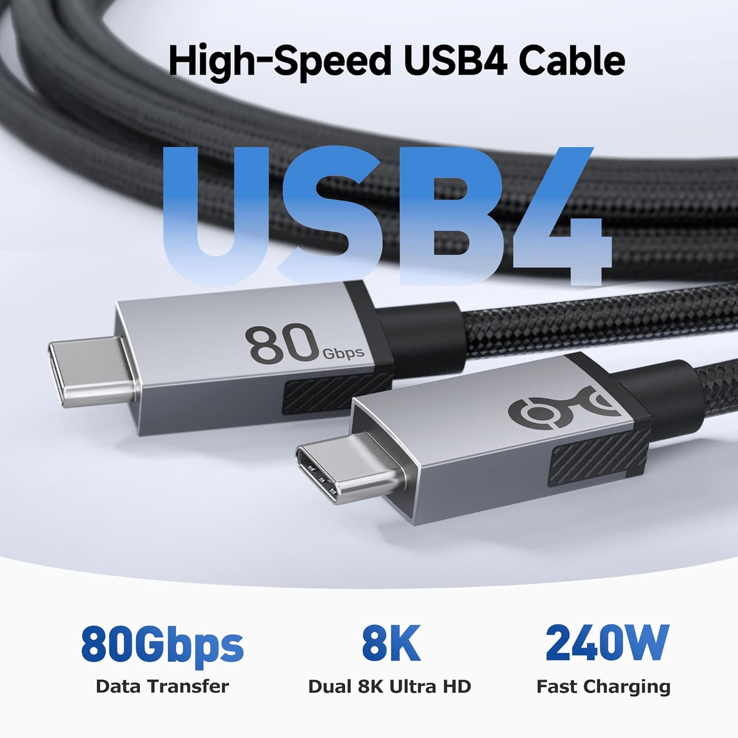 Cable Matters 80Gbps Premium Braided USB4 Cable - 6.6ft / 2m, Up to [8K@120Hz / 4K@480Hz Video, 240W Charging, 80Gbps Data Transfer], USB 4 Cable Compatible with Thunderbolt 5 / Thunderbolt 4 / USBC - Image 2
