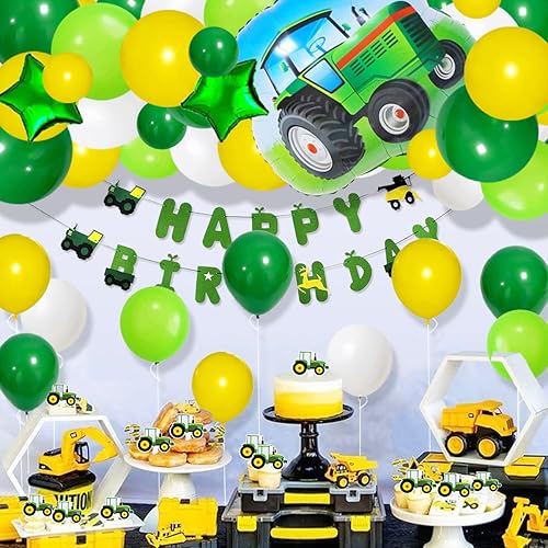 Miniatura 5 de Kit de guirnalda de globos de color verde oscuro, amarillo y blanco, 117 globos de tractor verde lima, amarillo y blanco, fiesta de cumpleaños para
