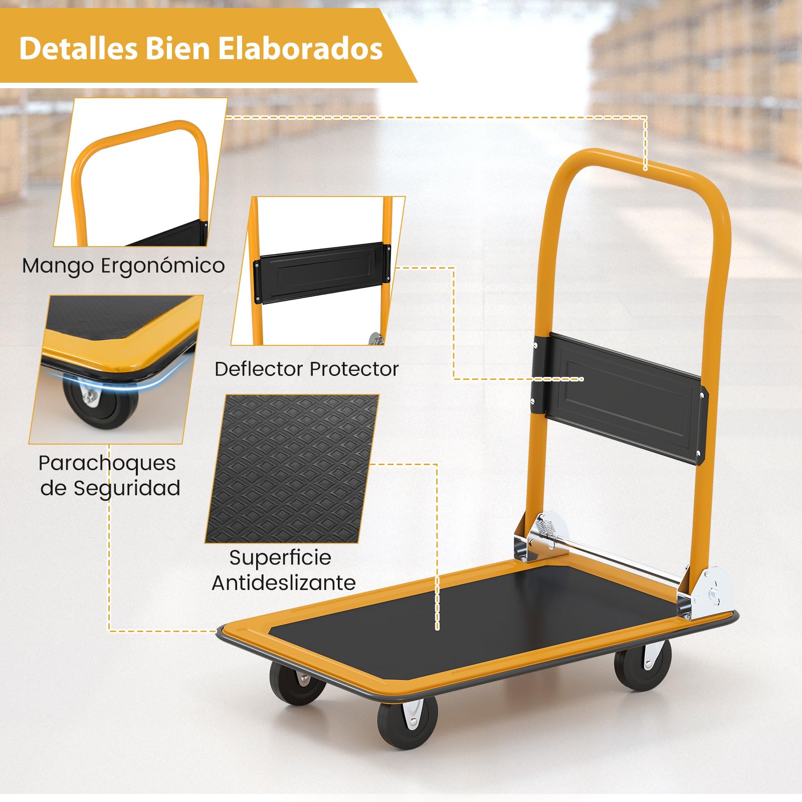 COSTWAY Carretilla Plegable hasta 150kg, Carretilla de Carga con 4 Ruedas Resistentes al Desgaste, Carro Plegable con Superficie, Carro Transporte Plegable para Todas las Superficies (Negro,48 x 73cm)