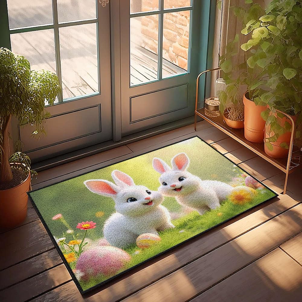 Tapis pour chaussures extérieur avec lapins blancs décor tiki bar jardin
