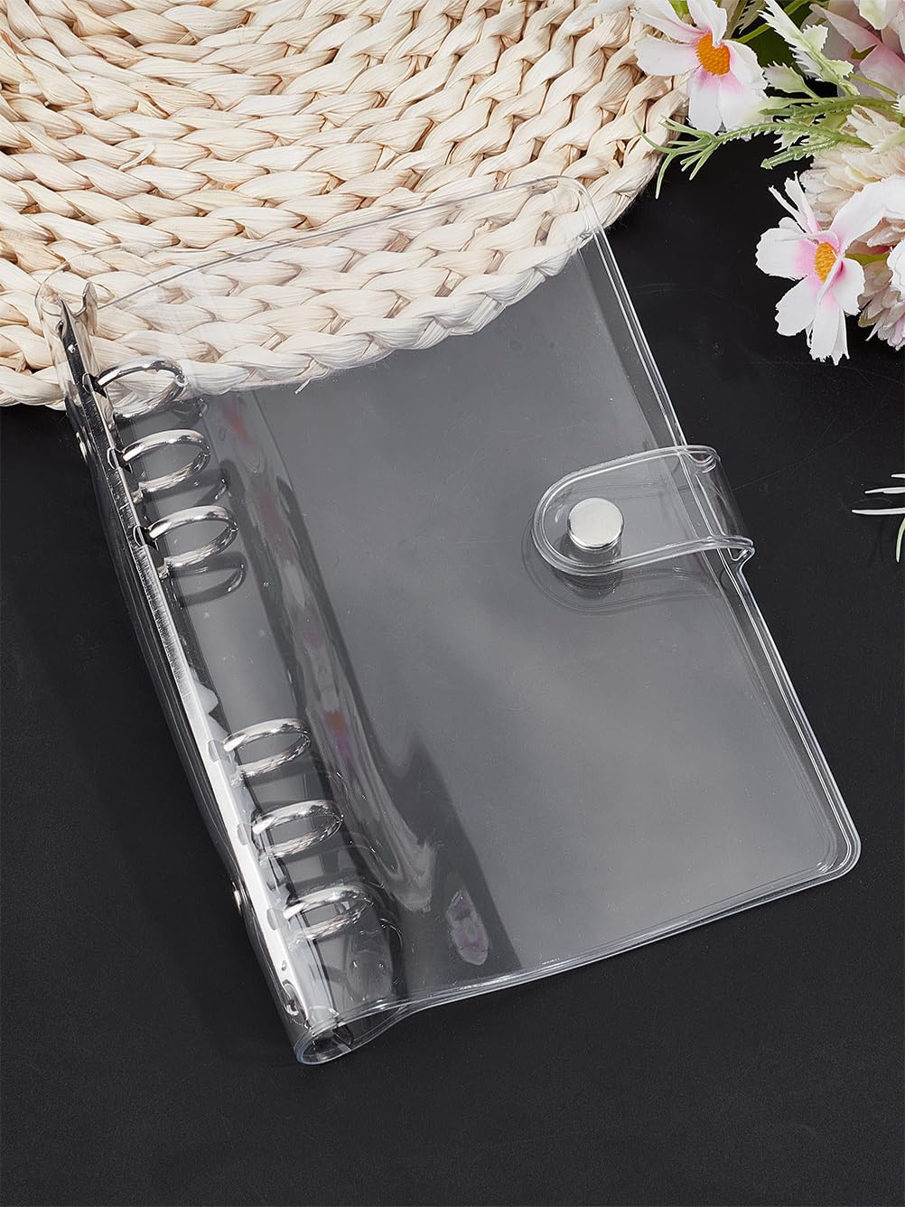 1Pcs A6 6-Ring Transparent PVC Binder Covers, Rectangle Notes Letter Paper Clip Clear Mini Paper Clips for DIY Office Business Supplies Home School Document Organization, 186x127x25.5mm