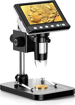 Hayve 4.3 IPS Coin Microscope, 1000X Magnification Digital Microscope for Adults,Coin Collection Supplies with 8 Adjustable LEDs, PC View, Windows/Mac Compatible