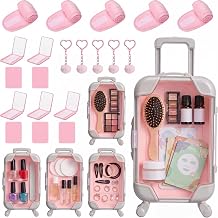 20 Pcs Mini Suitcase Empty Storage Box with Plush Ball Keychain Headband Travel Mirror with Comb Candy Luggage Storage Container Packaging Case for Wedding Party Travel Gift Pink