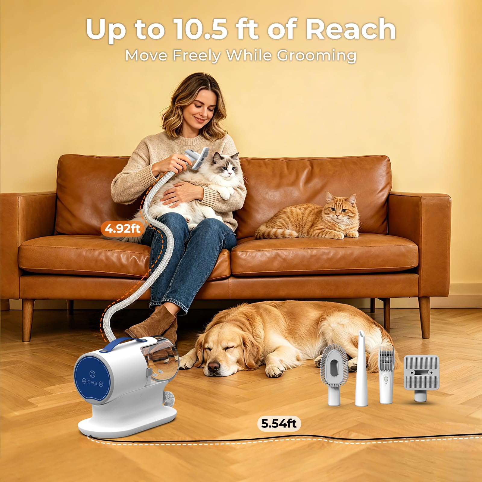 FIXR Kit de aseo para perros con aspiradora, cortadora eléctrica de succión de 12.000 Pa + peines guía + cepillo para desprendimiento + herramientas de limpieza y grietas, cubo de basura de 2 L, motor