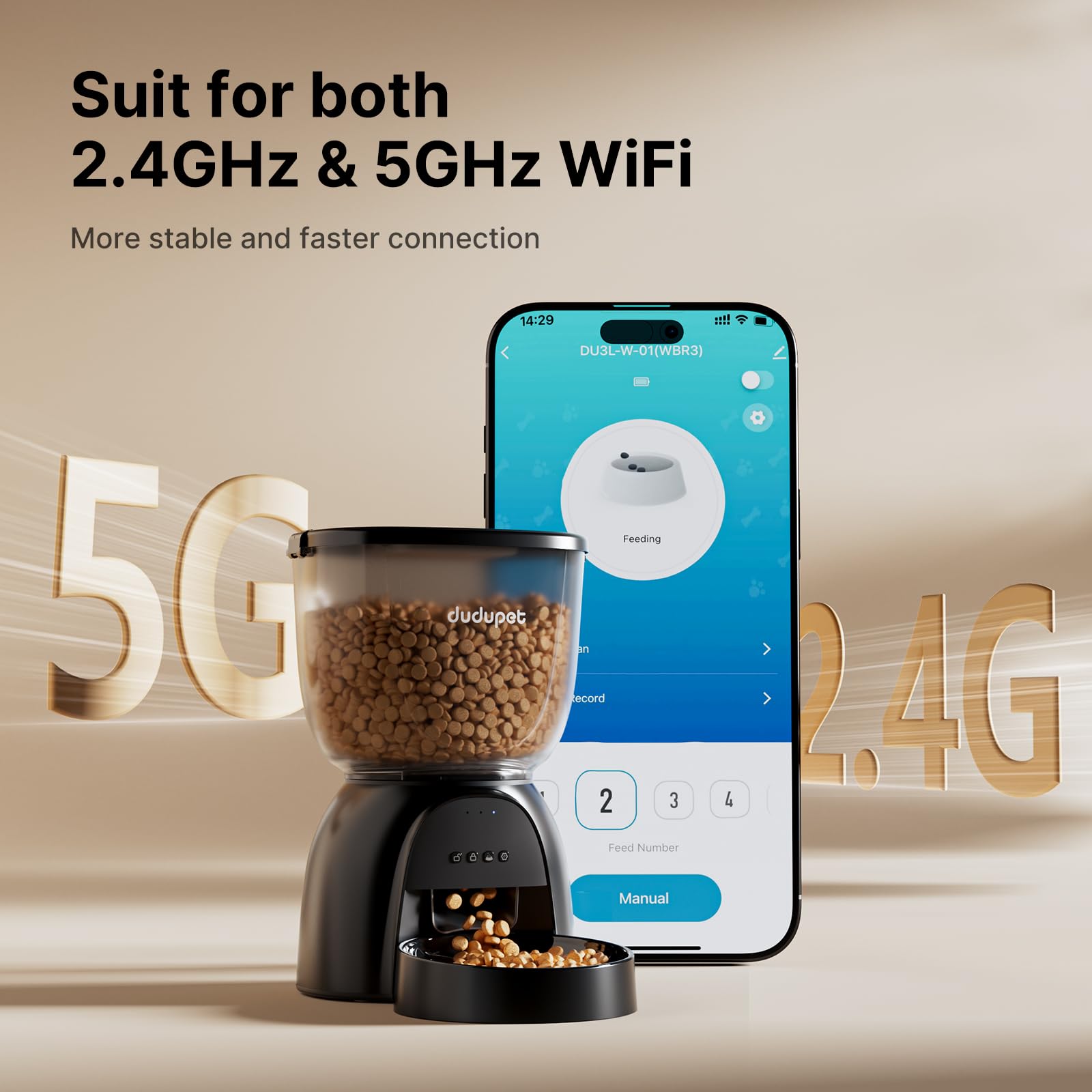 Amazon | DUDUPET 自動給餌器 猫 5L WIFI式 最大6回分の給餌が可能（1