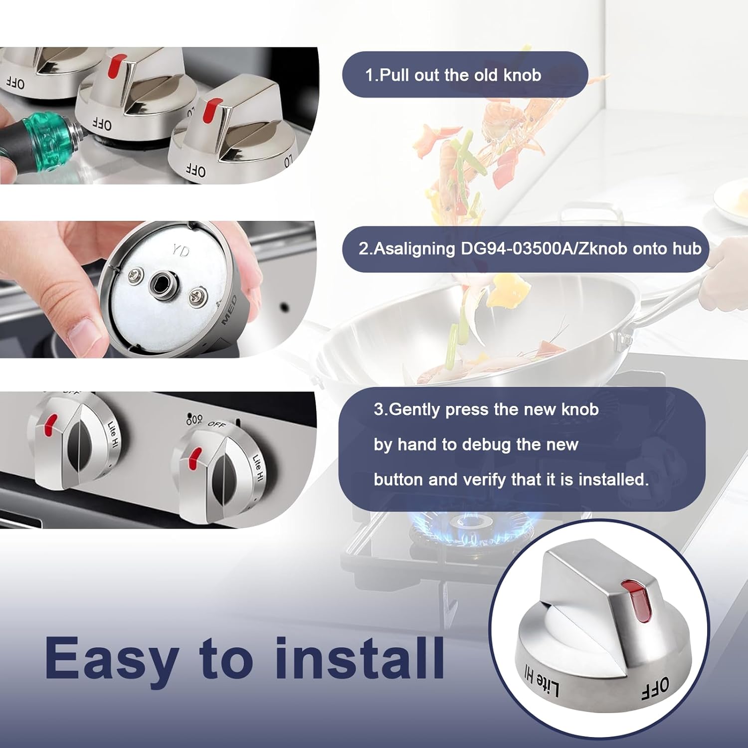 DG94-03500A Stove/Oven Knob Replacement for Samsung Electric Stove Knob,Compatibility with DG94-03500V DG94-03500W DG94-03500Y DG94-03500Z Range Knobs (5)