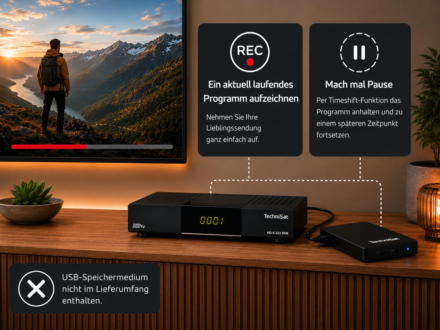 TechniSat HD-S 223 DVR Kompakter HD-Satelliten Receiver DVB-S2 HDTV HDMI USB Mediaplayer schwarz