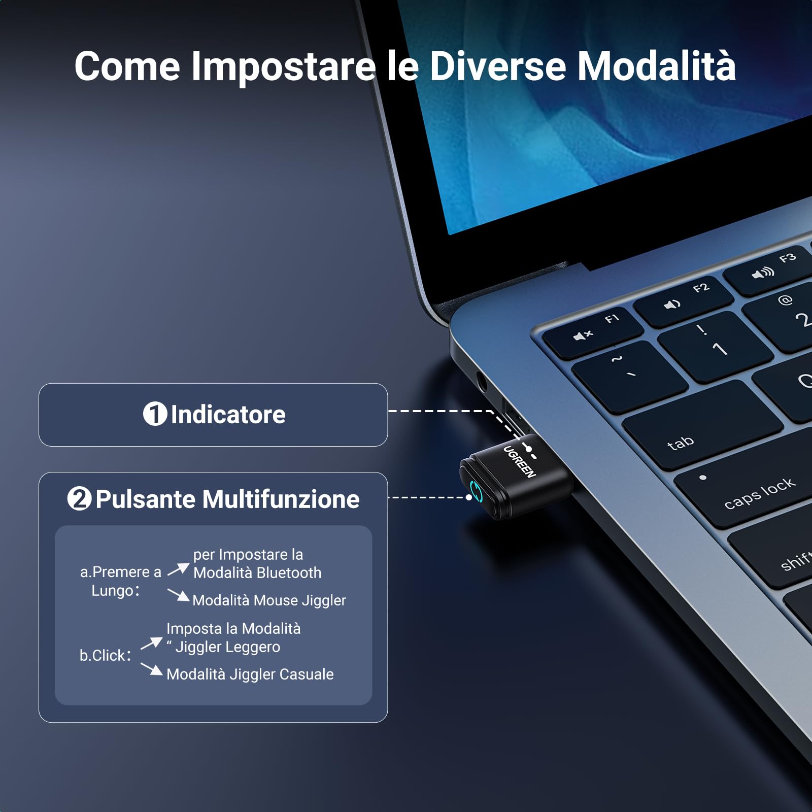 UGREEN Adaptador USB Bluetooth 5.3 con Ratón Jiggle Indetectable Plug y Play Dongle con Ordenadores Portátiles