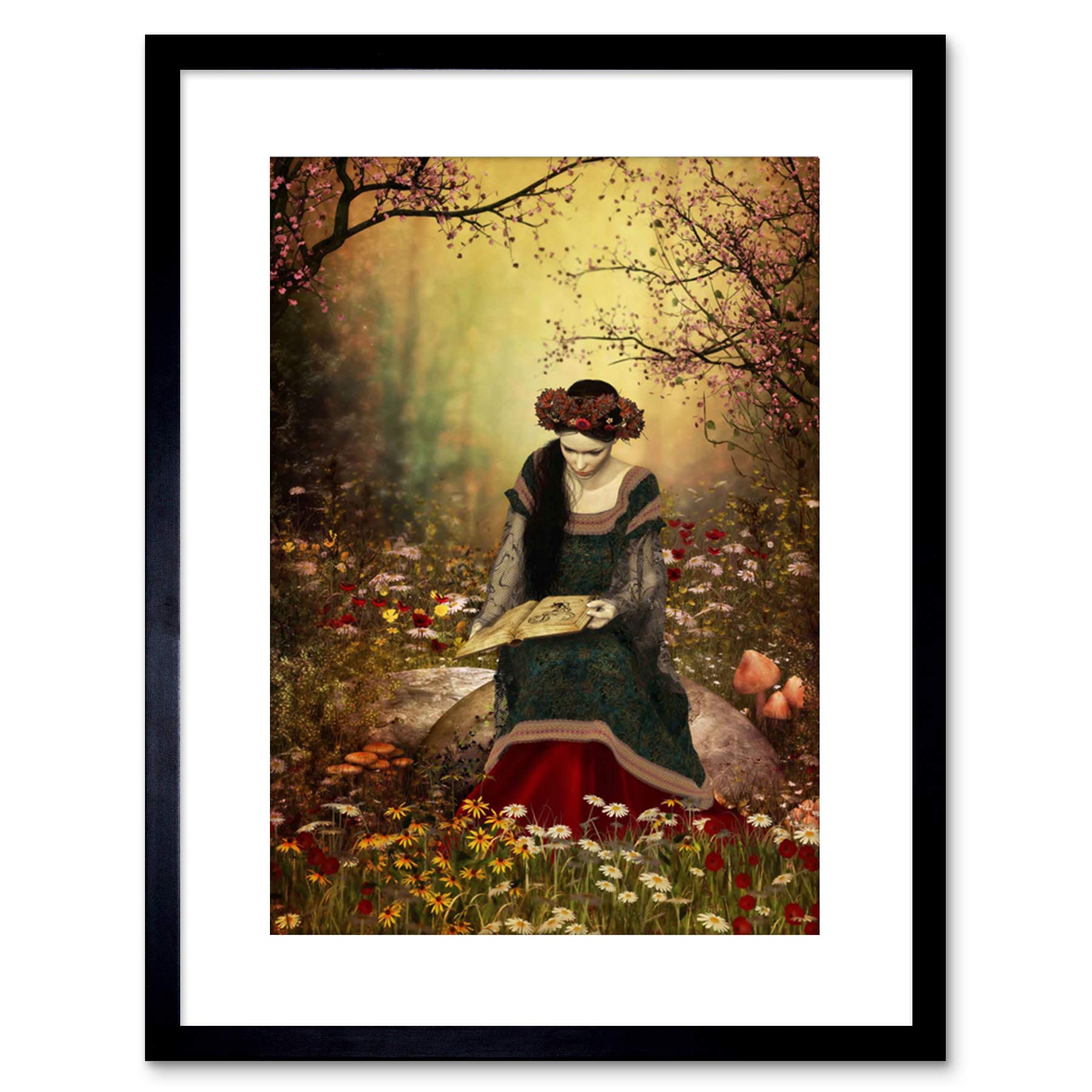 Wee Blue Coo Painting Fantasy Woman Reading Forest Fairytale Framed Wall Art Print
