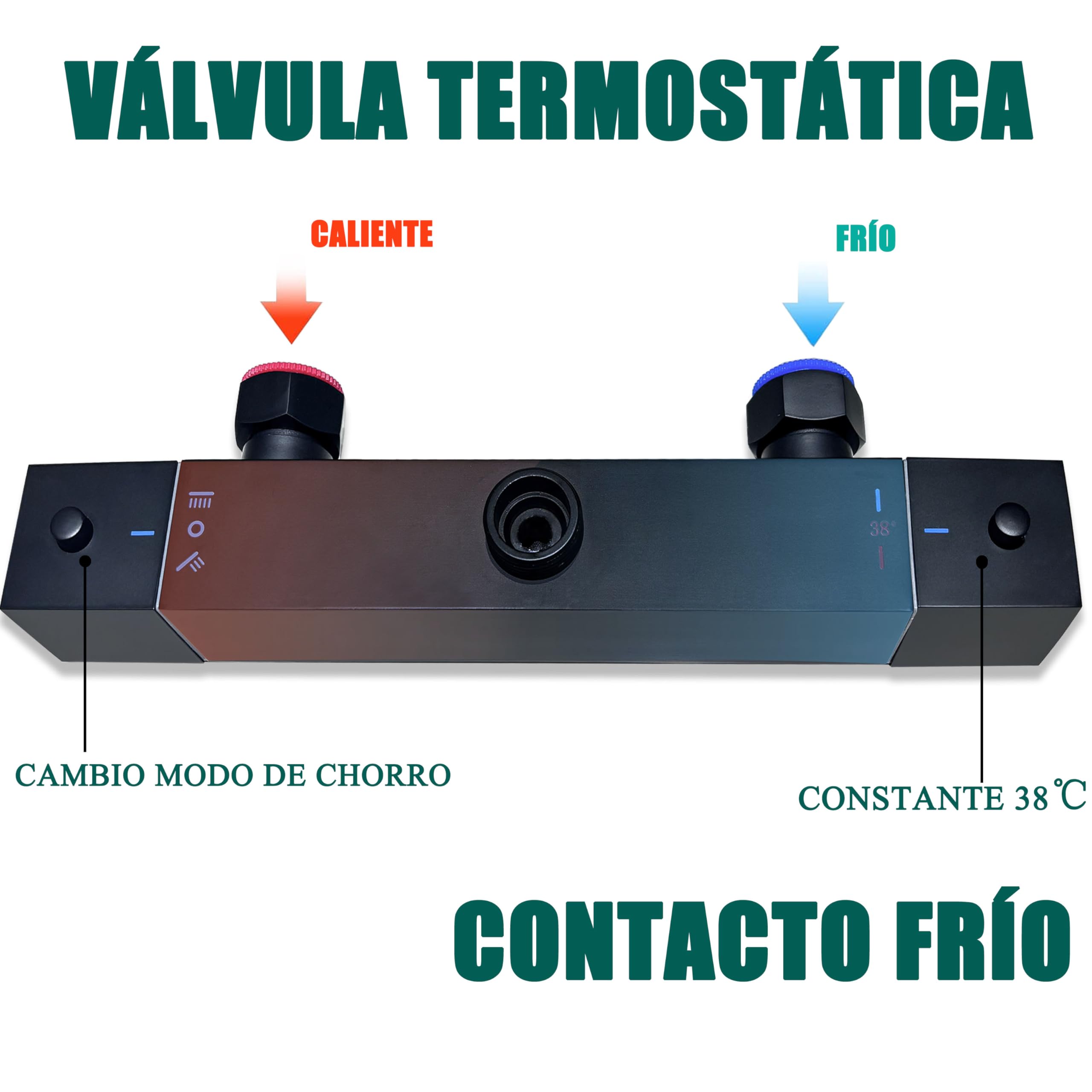 Aica Sanitarios Columna de Ducha Termostática Negro Mate 80-120cm con Alcachofa Superior de 8 Pulgadas Cuadrada Ducha Lluvia para Baño