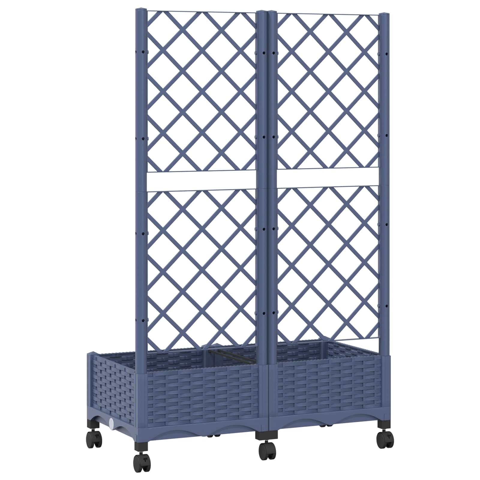 Pojemnik na rośliny ogrodowe z pergolą i kółkami w kolorze niebiesko-szarym 80 x 40 x 131,5 cm do użytku na zewnątrz, idealny do kwiatów, ziół, sukulentów, kaktusów, storczyków i warzyw na