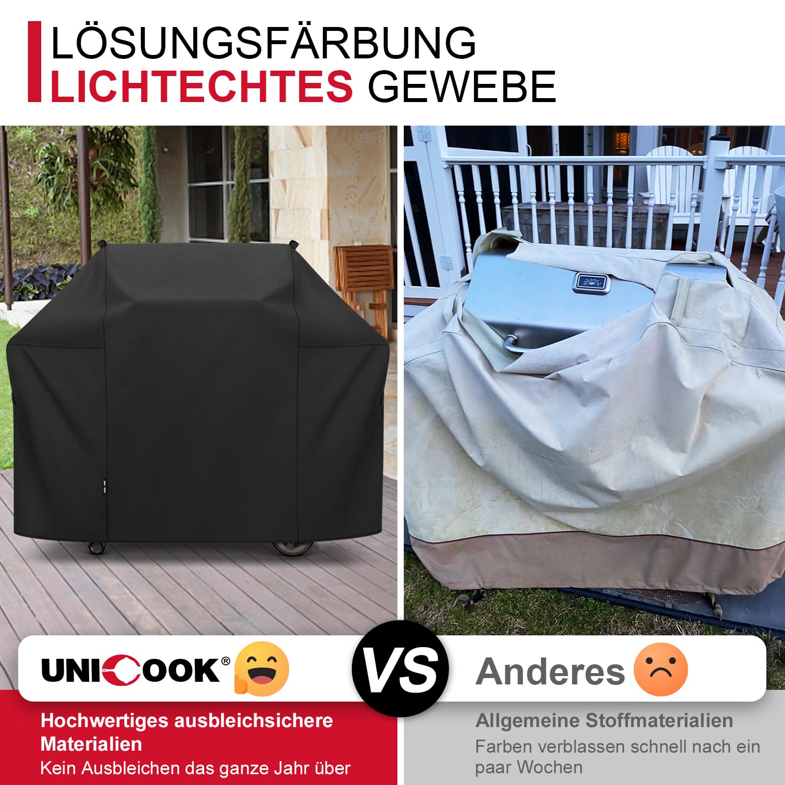 Unicook Grillabdeckung 132 cm - 7106 Grill Abdeckung für Weber Spirit 300, wasserdichte Schutzhülle, Wetterfeste Grillhaube Abdeckplane für E310, E315, E330, 132 x 66 x 108 cm