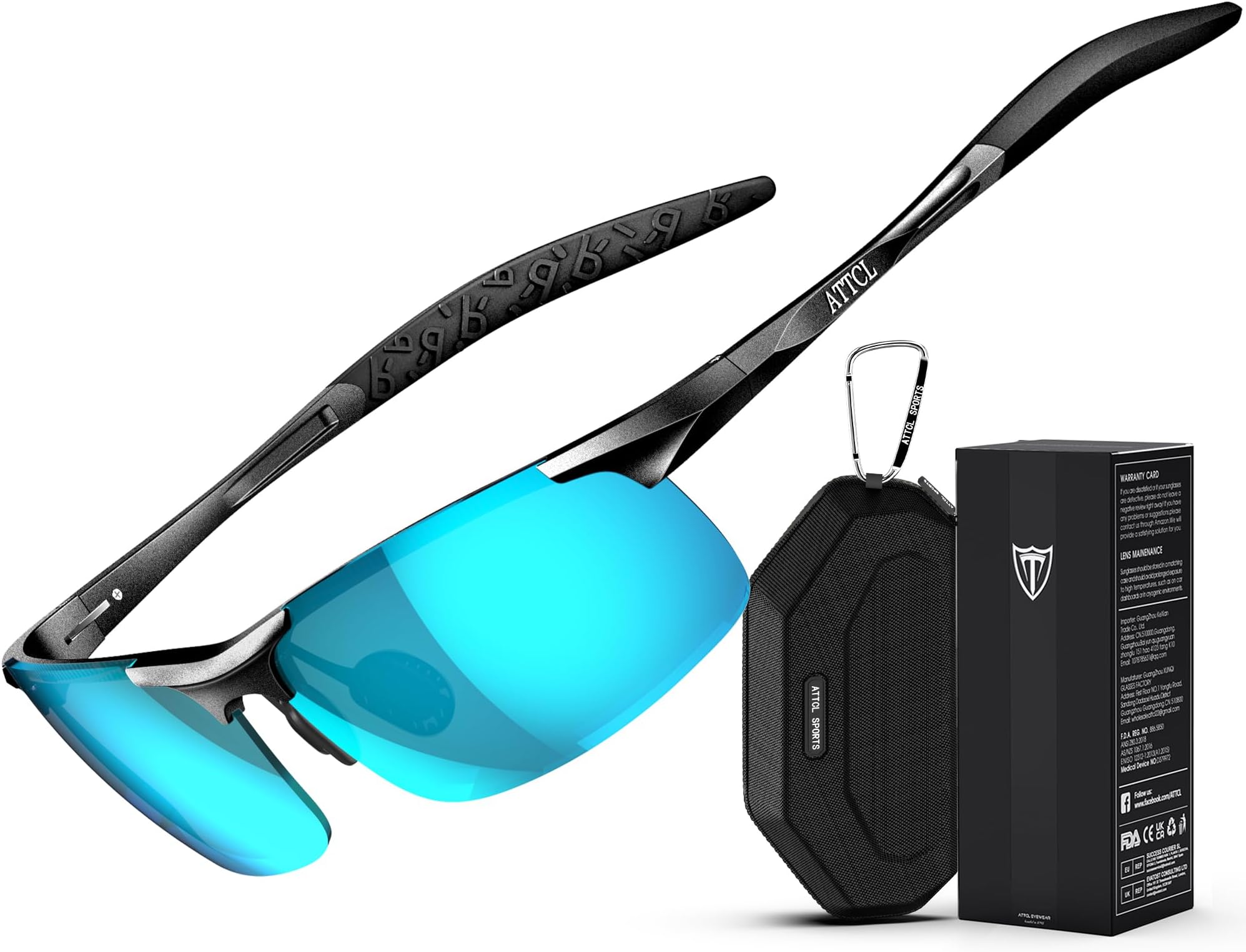 Polarized Sunglasses Men Sports: UV Protection Anti Glare Wrap Around Lightweight Metal Driving Fishing Golf Running