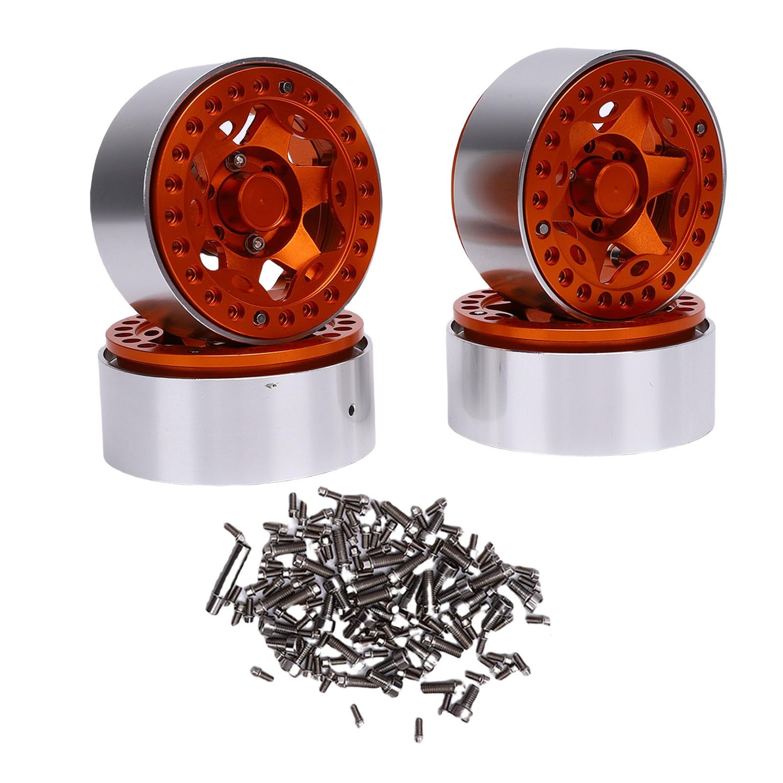 Cerchio Ruota Beadlock in Lega di Alluminio Leggero da 1.9 Pollici per Chenille RC, Installazione Rapida, Prestazioni Stabili, Confezione da 4 (Arancione)