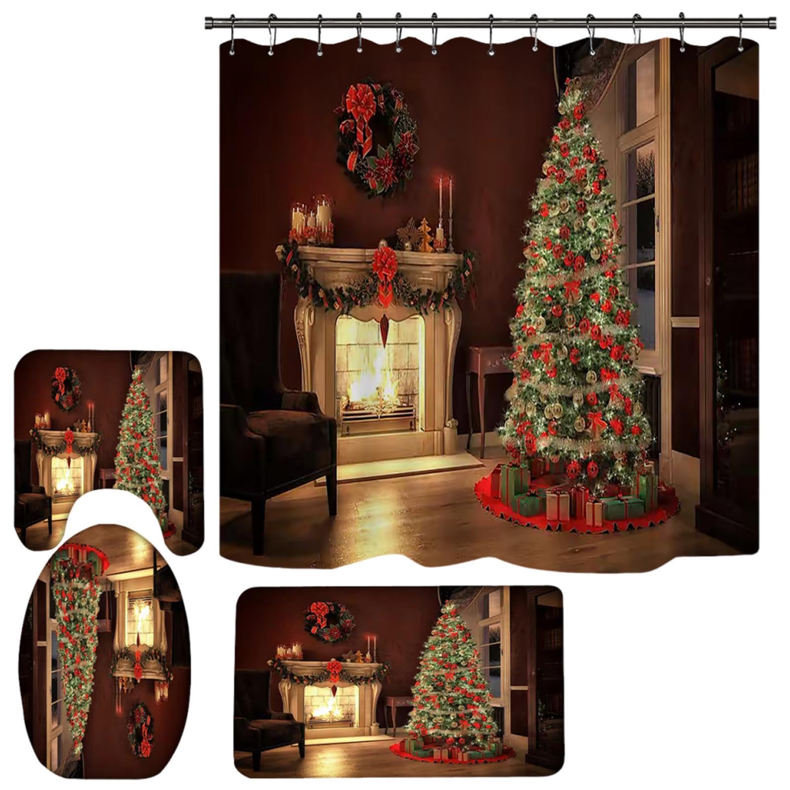 Rideau de douche de Noël avec tapis, idée cadeau déco pour la maison