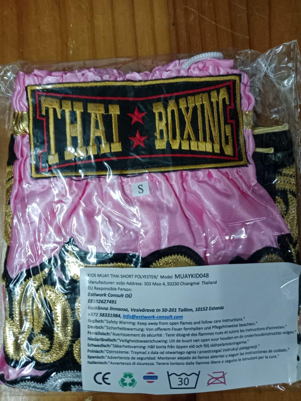 Pantalones cortos deportivos de boxeo Muay Thai rosa para niños 6-8 años