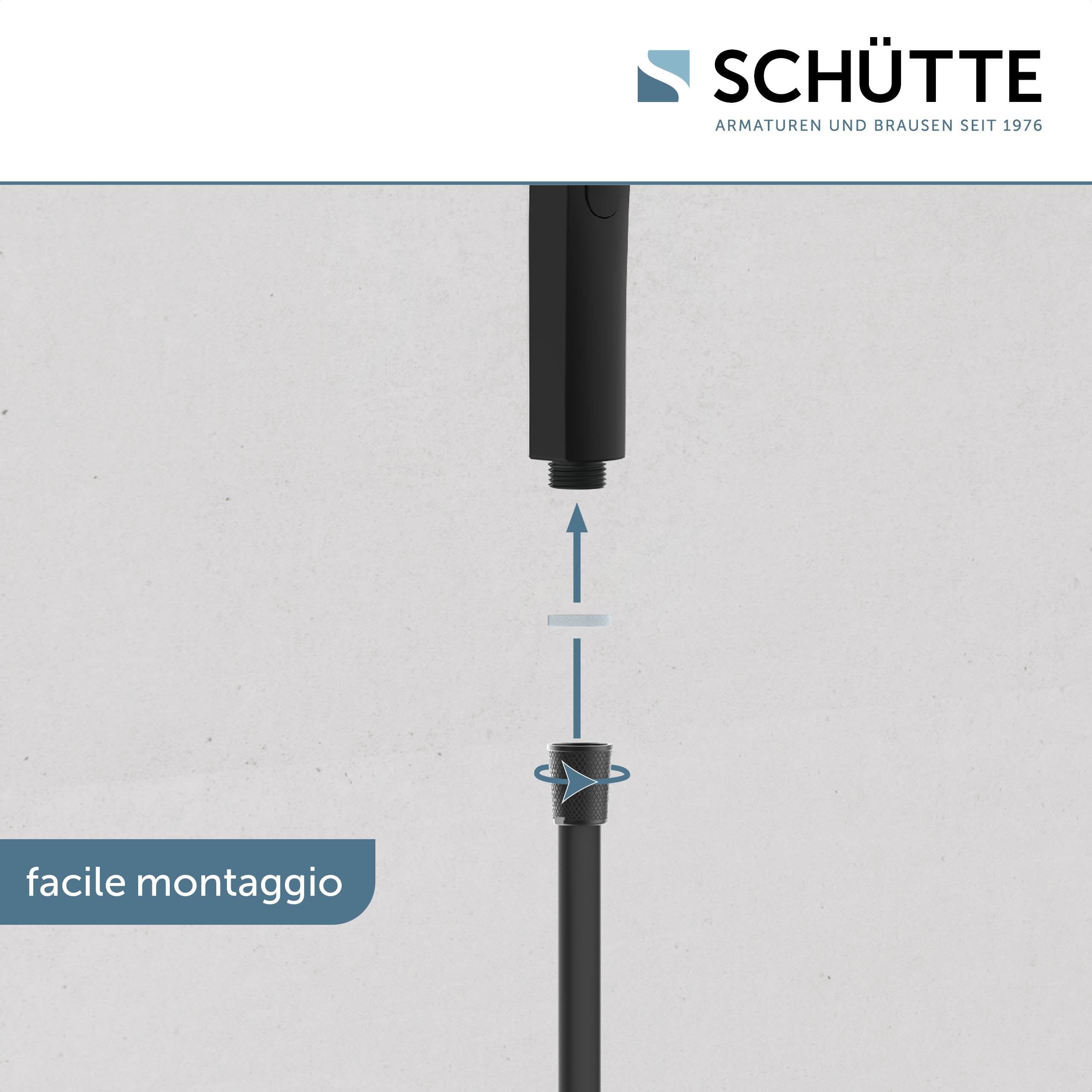 SCHÜTTE Doccetta SAMOA RAIN | Tecnologia a getto di velluto | Soffione doccia con oltre 300 ugelli | 3 tipi di getto regolabili | Soffione doccia anticalcare per la doccia | Nero