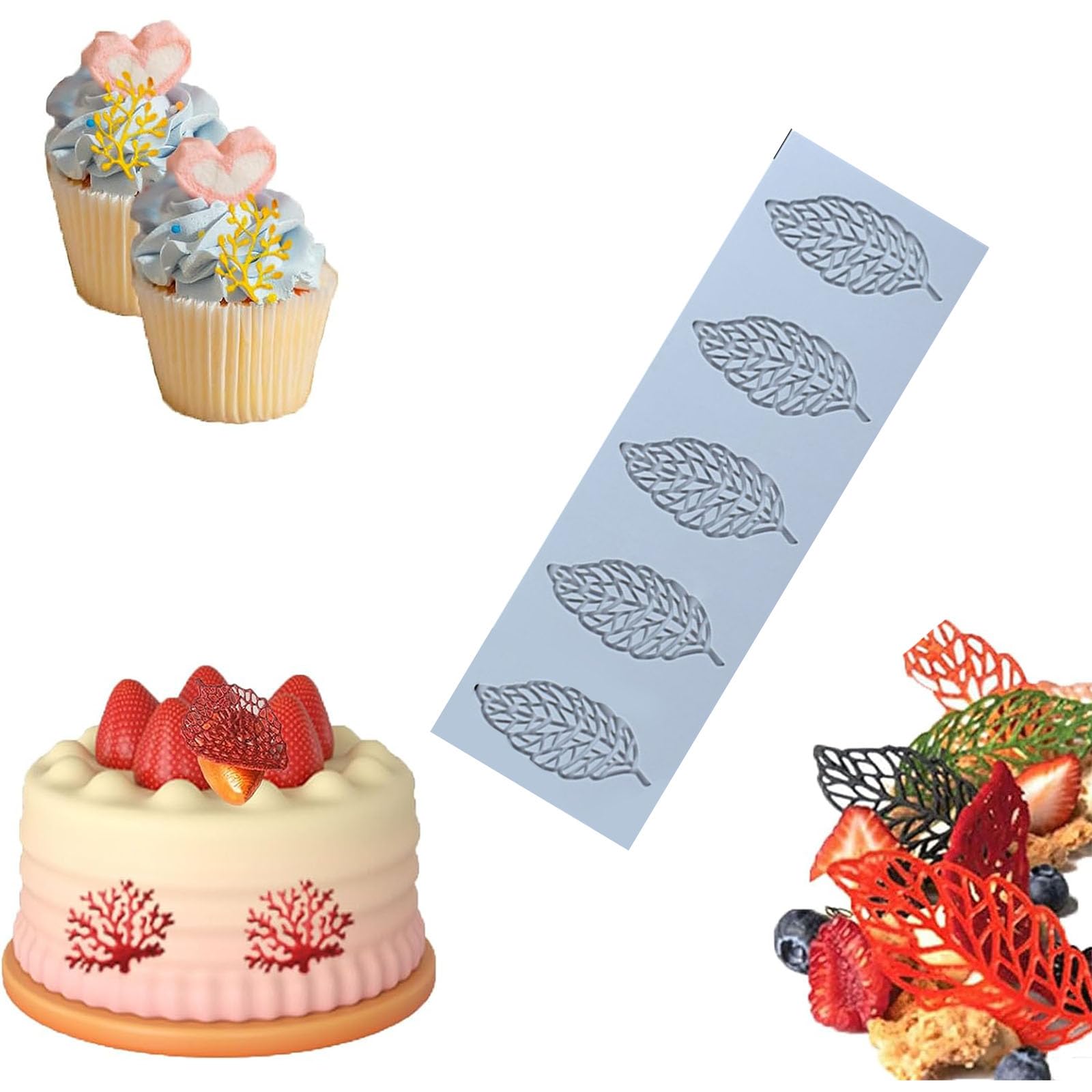 5 Stampi Silicone Foglia Per Decorazione Torte - Tappetino Pizzo Fondente Per Resina E Sapone - Foto 10