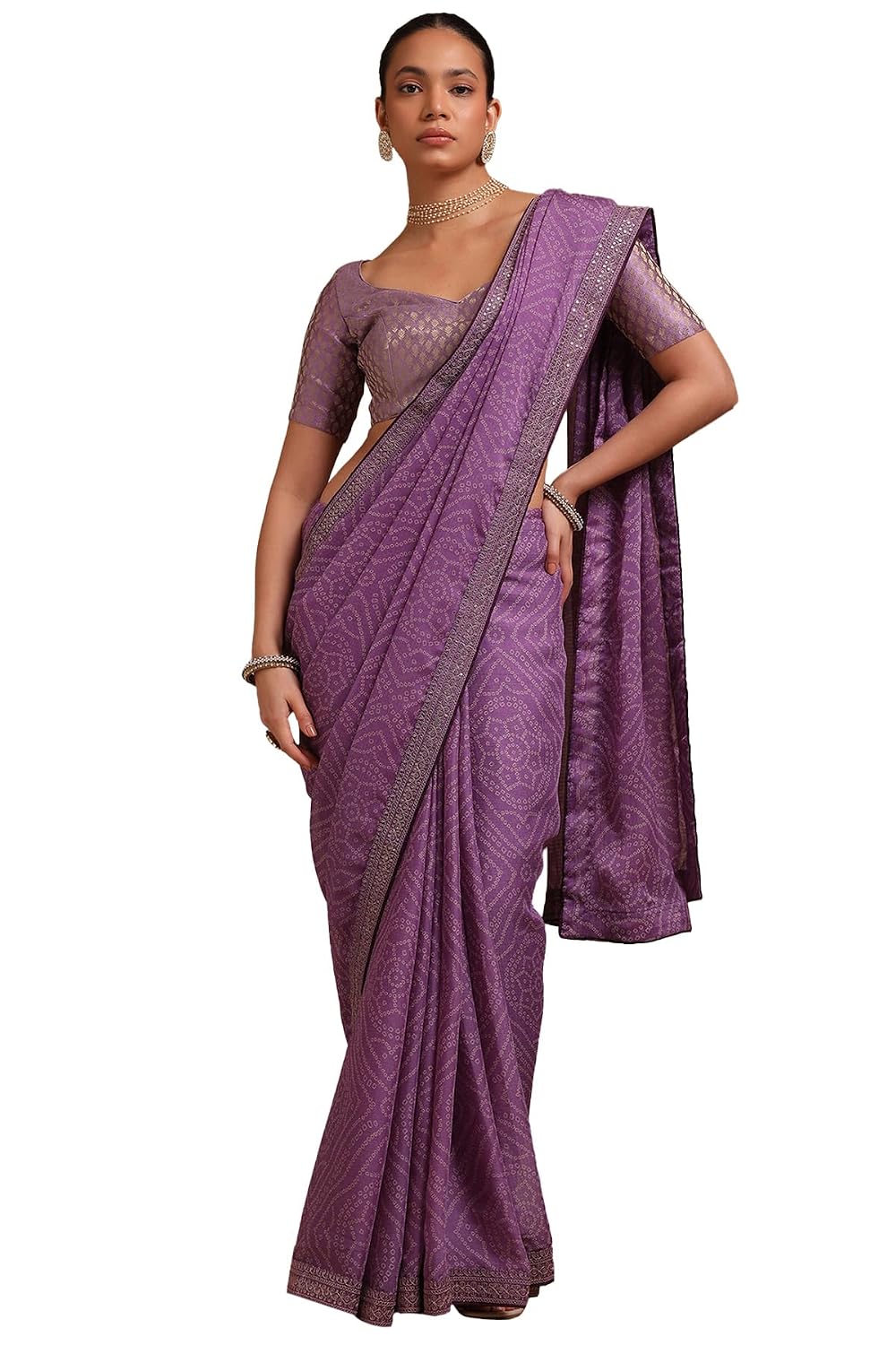 Soch Womens Lavender Chiffon Bandhani Print Saree - Review, Price and Buying Guide